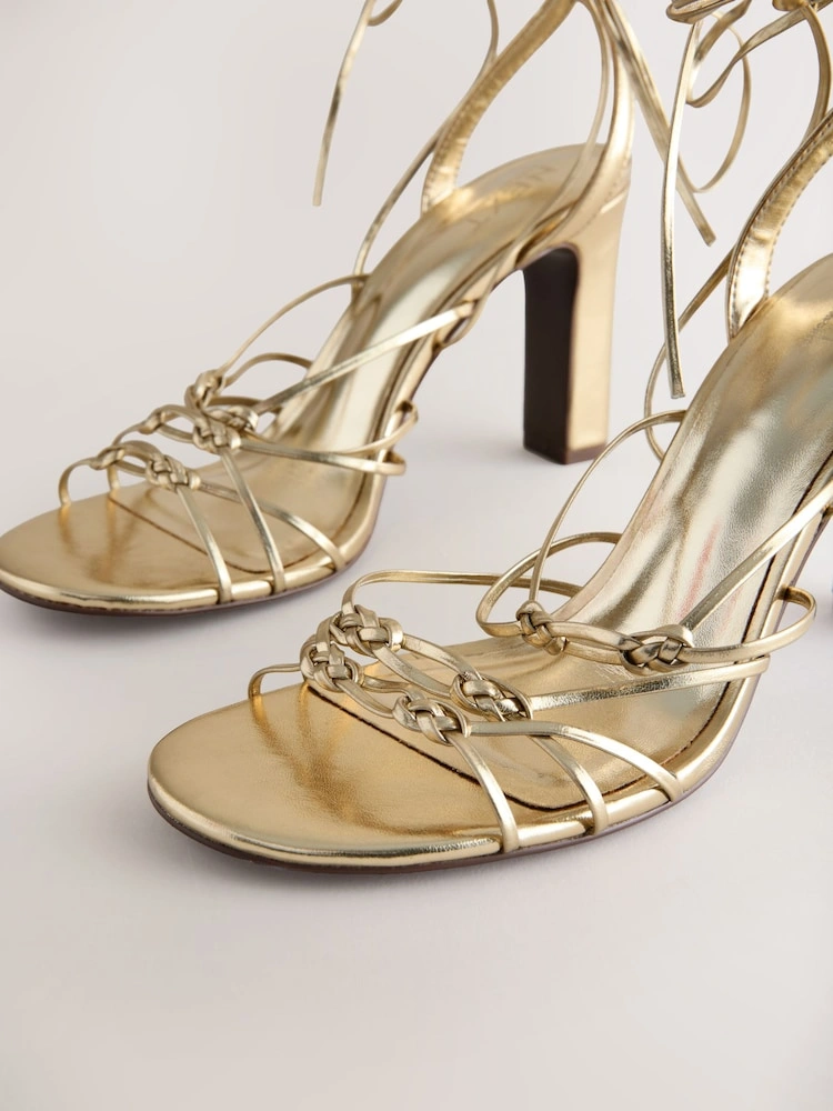Gold Strappy High Heel Sandals image 6