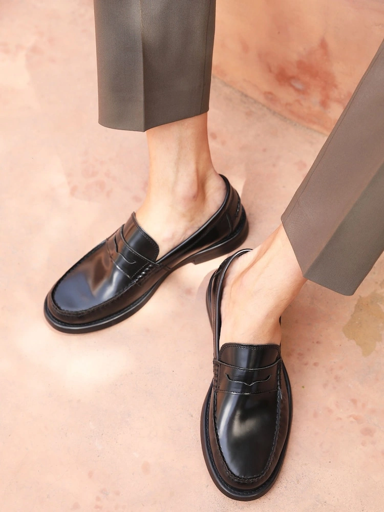 Black Leather Slip-On Penny Loafers image 4