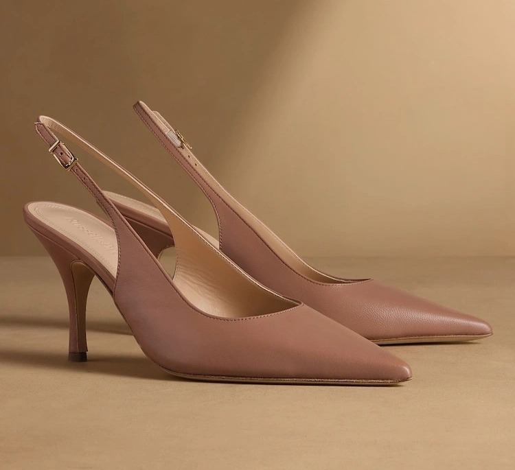 Blush Pink Leather Slingback High Heel Courts