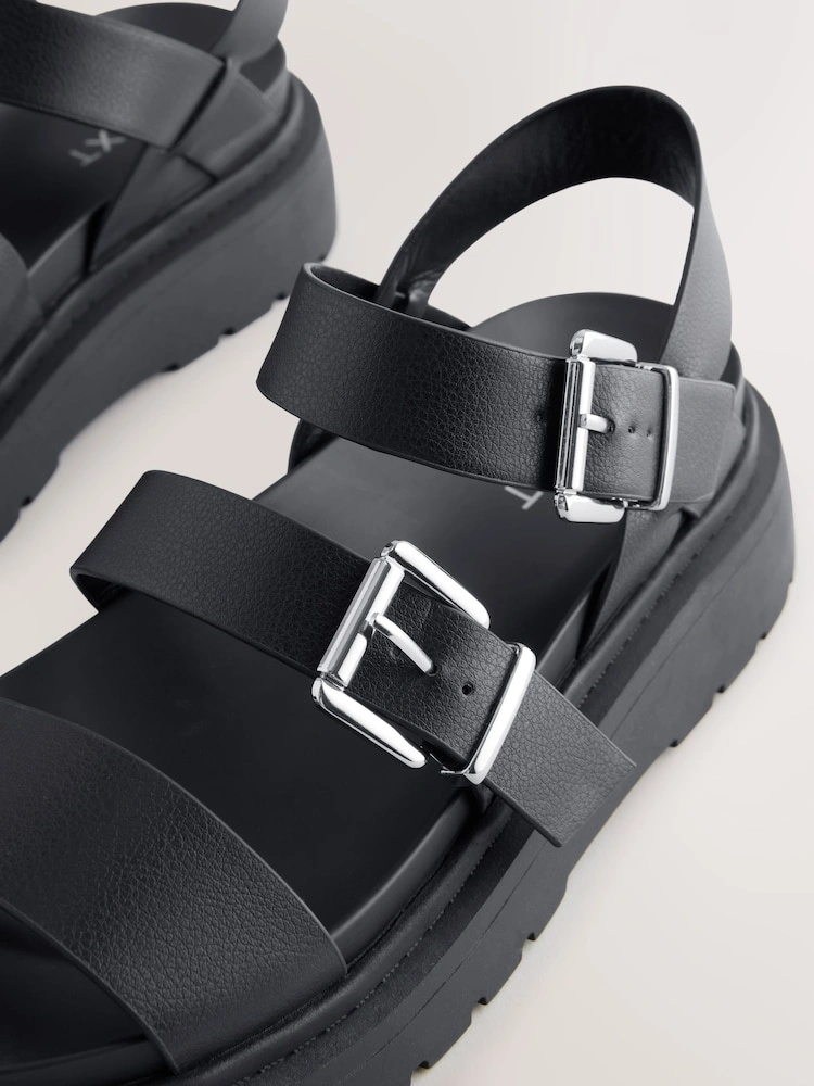 Black Chunky Buckle Strap Sandals image 5