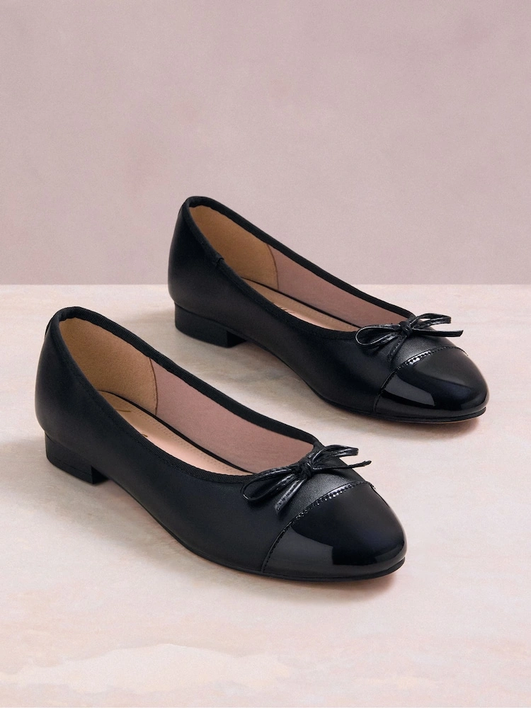 Black Contrast Toe Cap Ballet Flats