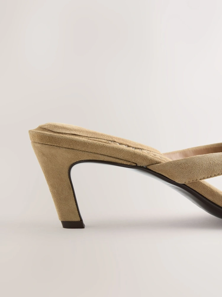 Camel Suede Toe-Post Mid Heel Sandals image 5