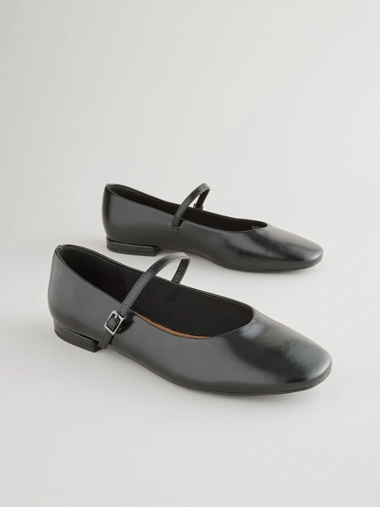 Black Faux Leather Round Toe Mary Jane Shoes image 8