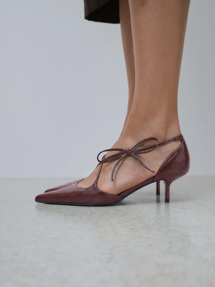Burgundy Pointed Toe Bow Two-Part Heels image 2