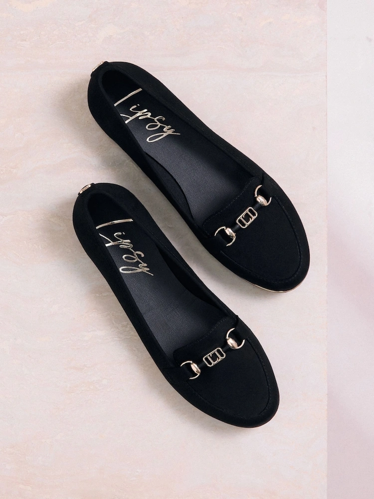 Black Faux Suede Chain Detail Workwear Loafers image 2