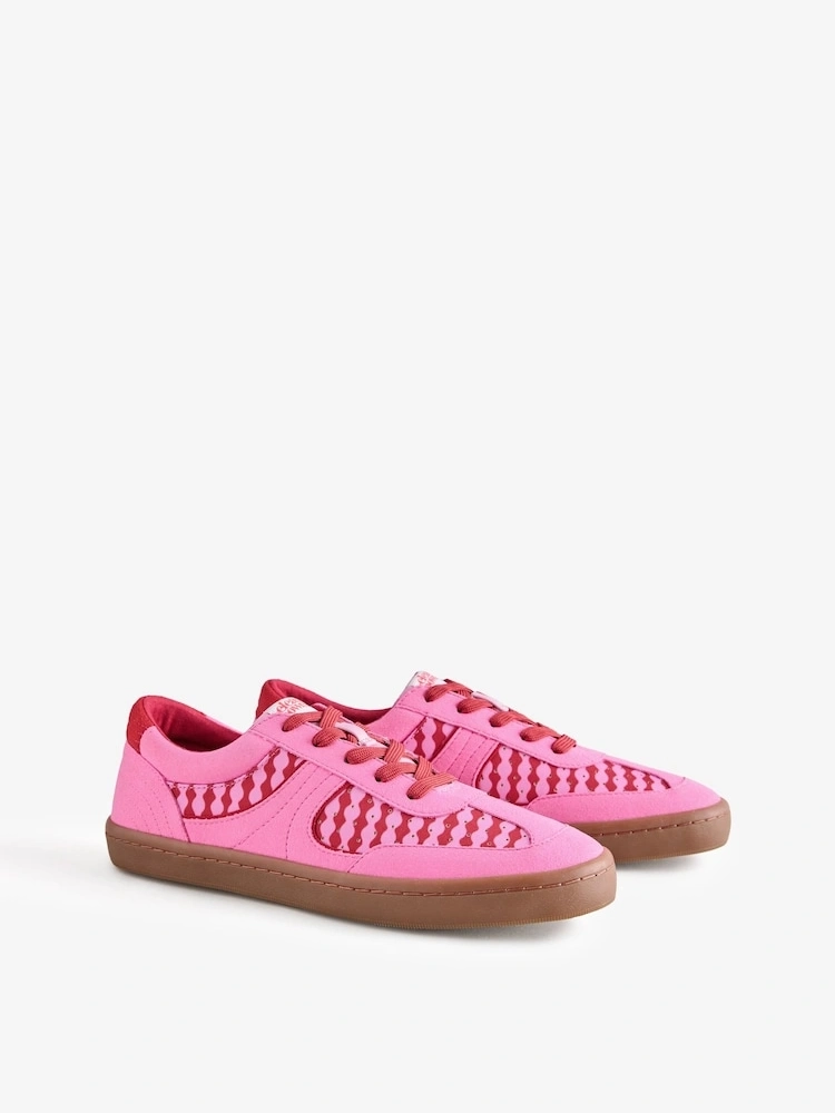 Pink Chequerboard Slim Lace-Up Trainers