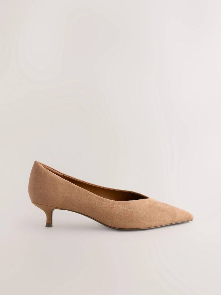 Camel Pointed Toe Kitten Heel Shoes image 6
