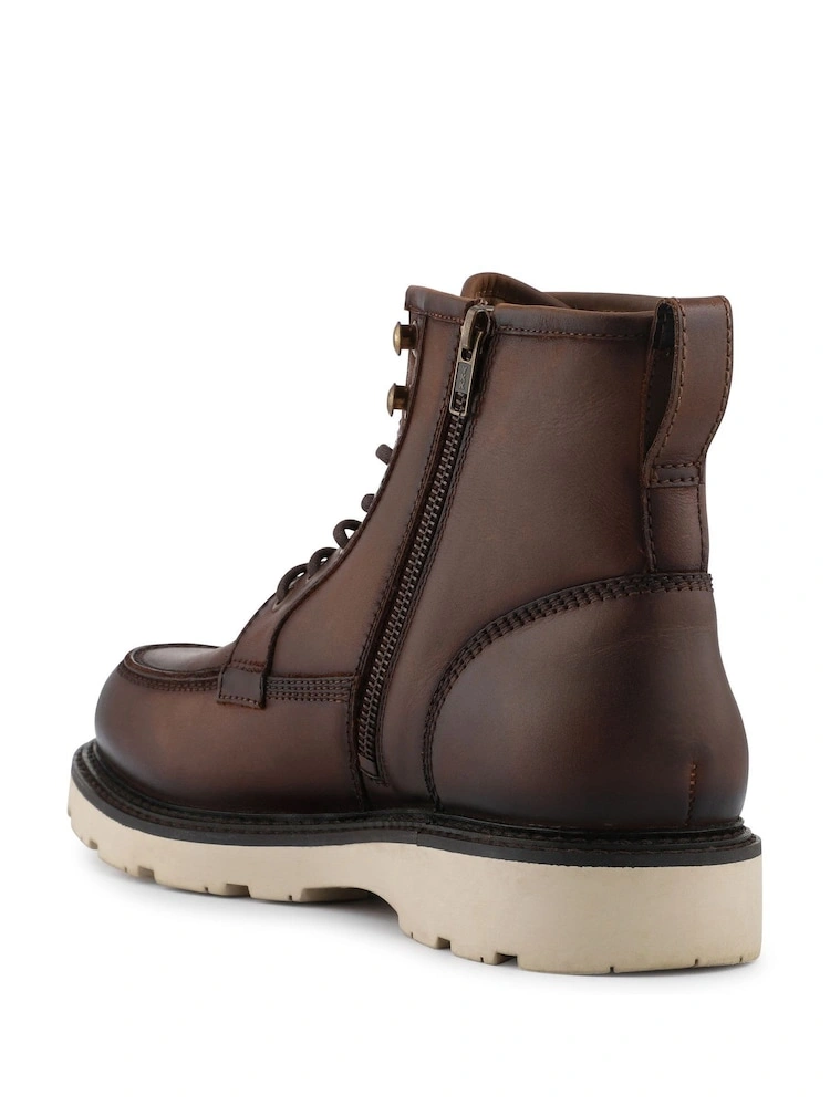 Brown Chunky Leather Lace-Up Boots with Side Zip image 3