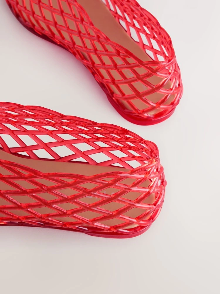 Red High-Cut Jelly Ballet Flats image 2