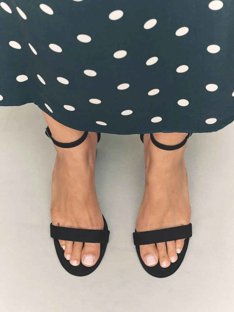 Black Block Heel Two-Strap Sandals image 8
