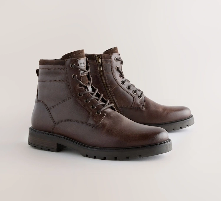 Leather Zip-Up Borg Lined Boots