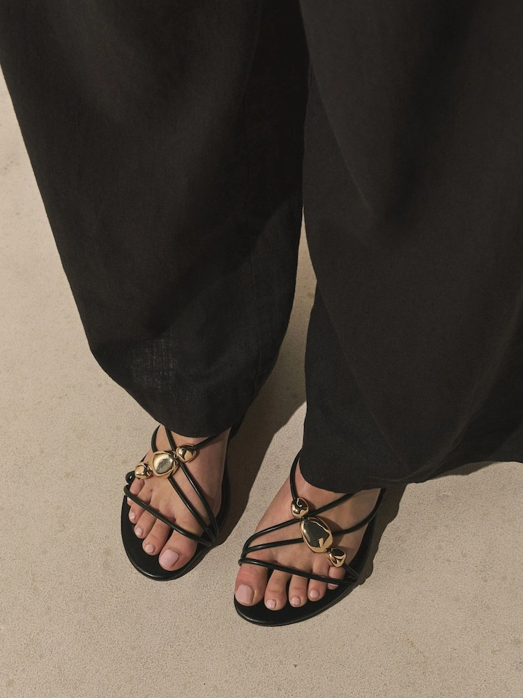 Black Strappy Buckle Mini Heel Sandals image 7