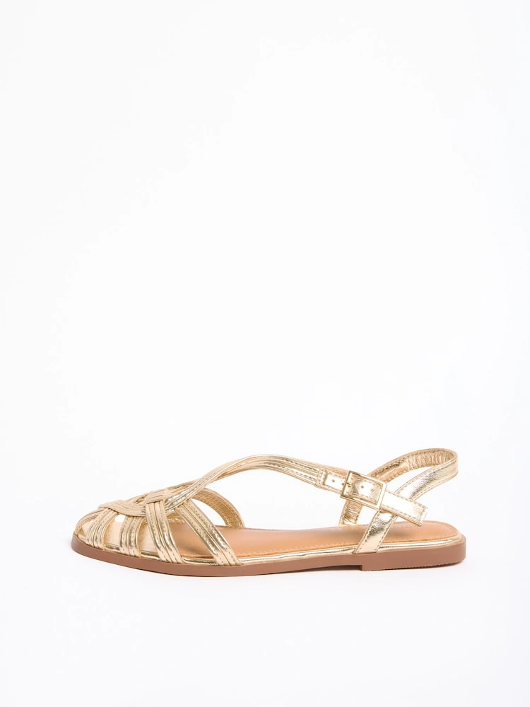 Gold Woven Closed-Toe Slingback Sandals image 3
