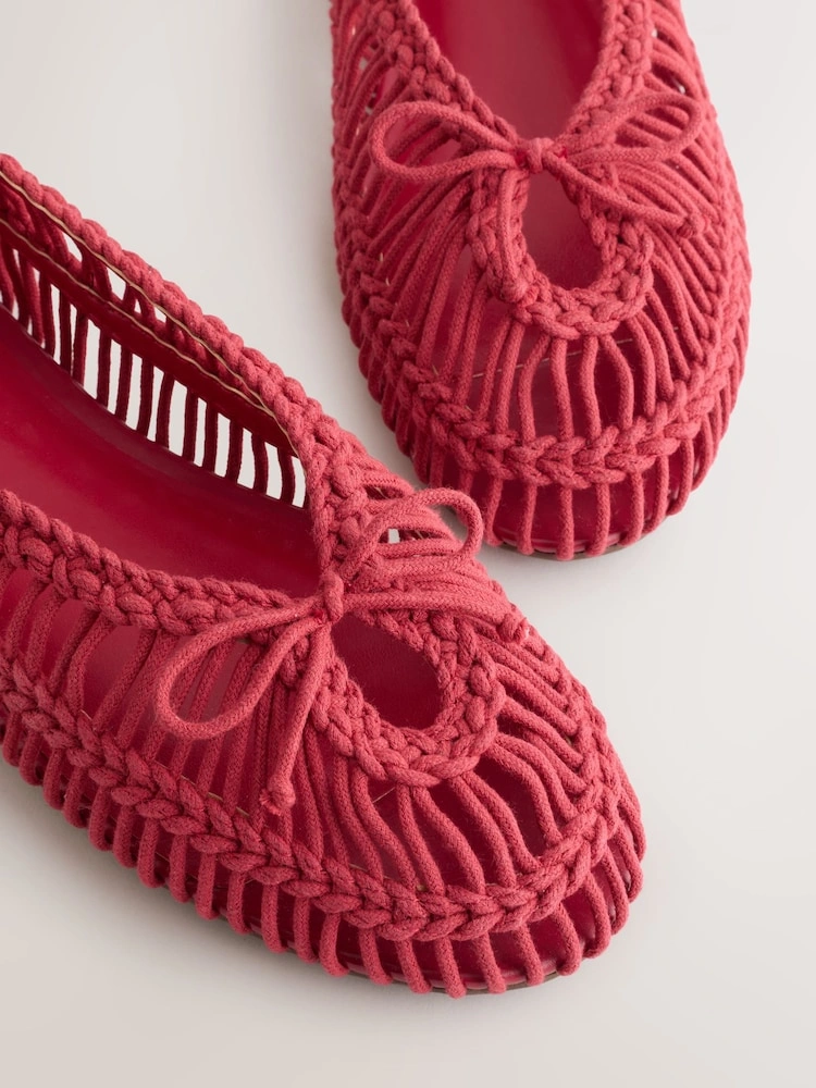 Red Rope Detail Round Toe Ballet Flats image 7