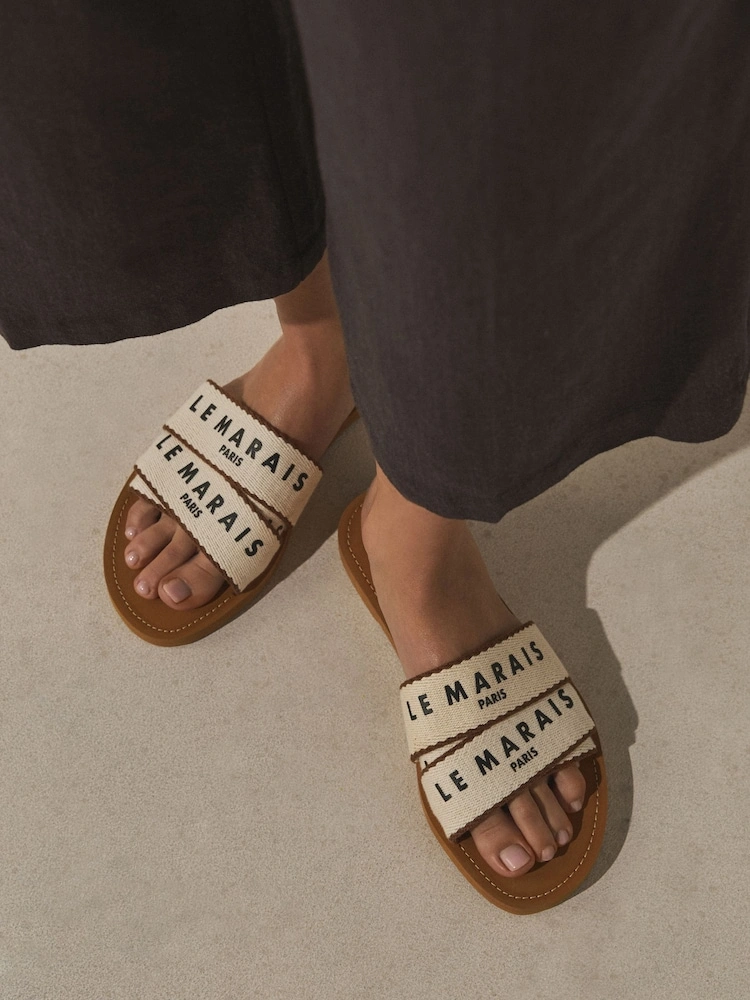 Natural Textile Strappy Flat Sandals image 5