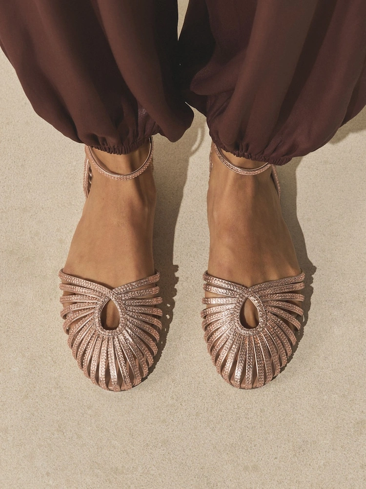 Rose Gold Diamante Cage Two-Part Flats image 6