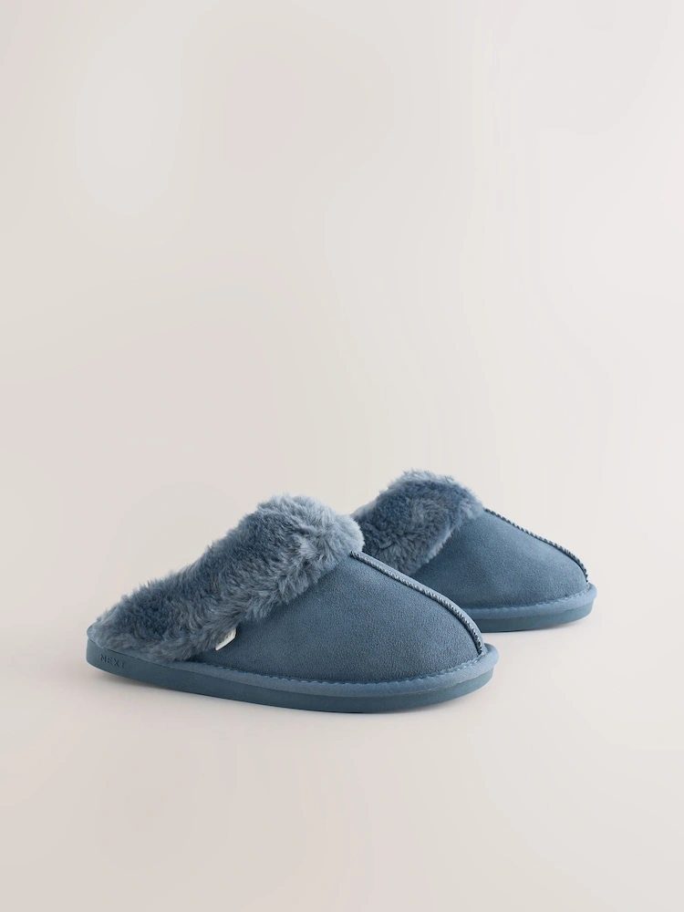 Suede Faux Fur Mule Slippers image 9