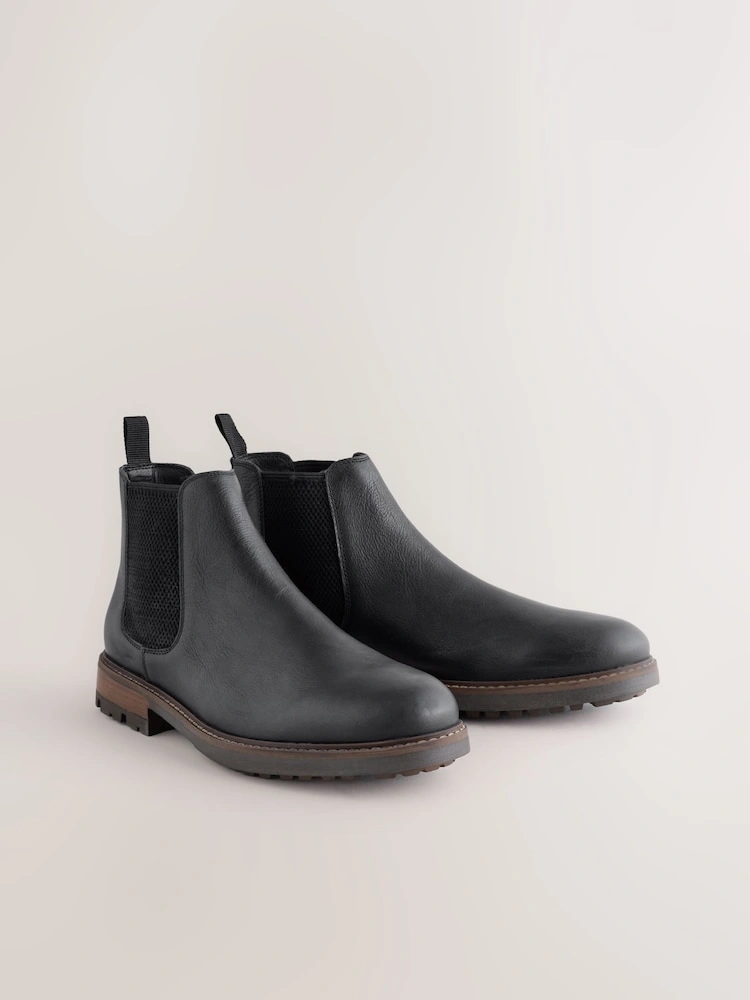 Black Leather Chunky Chelsea Boots image 2