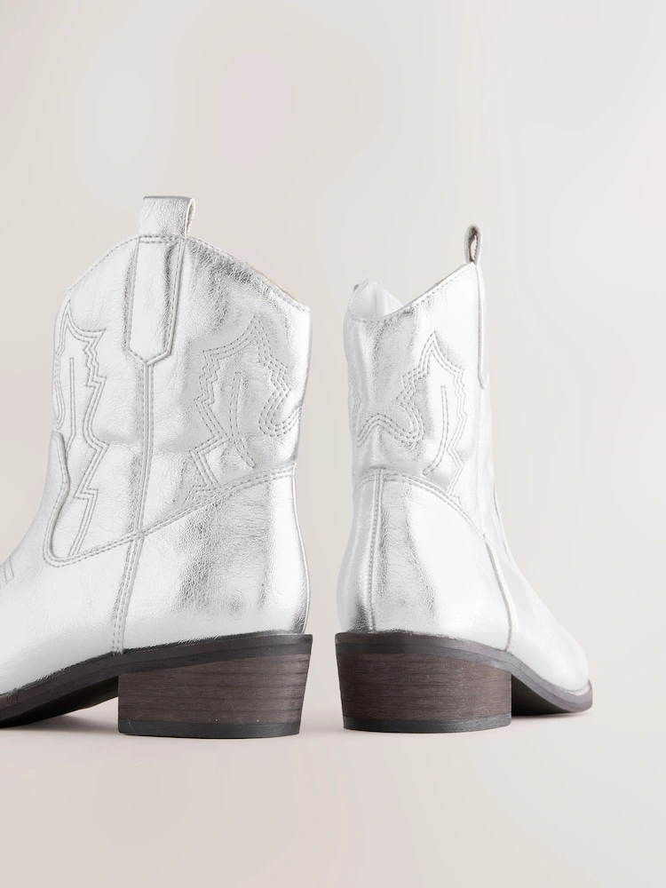 Silver Metallic Western Ankle Boots image 3