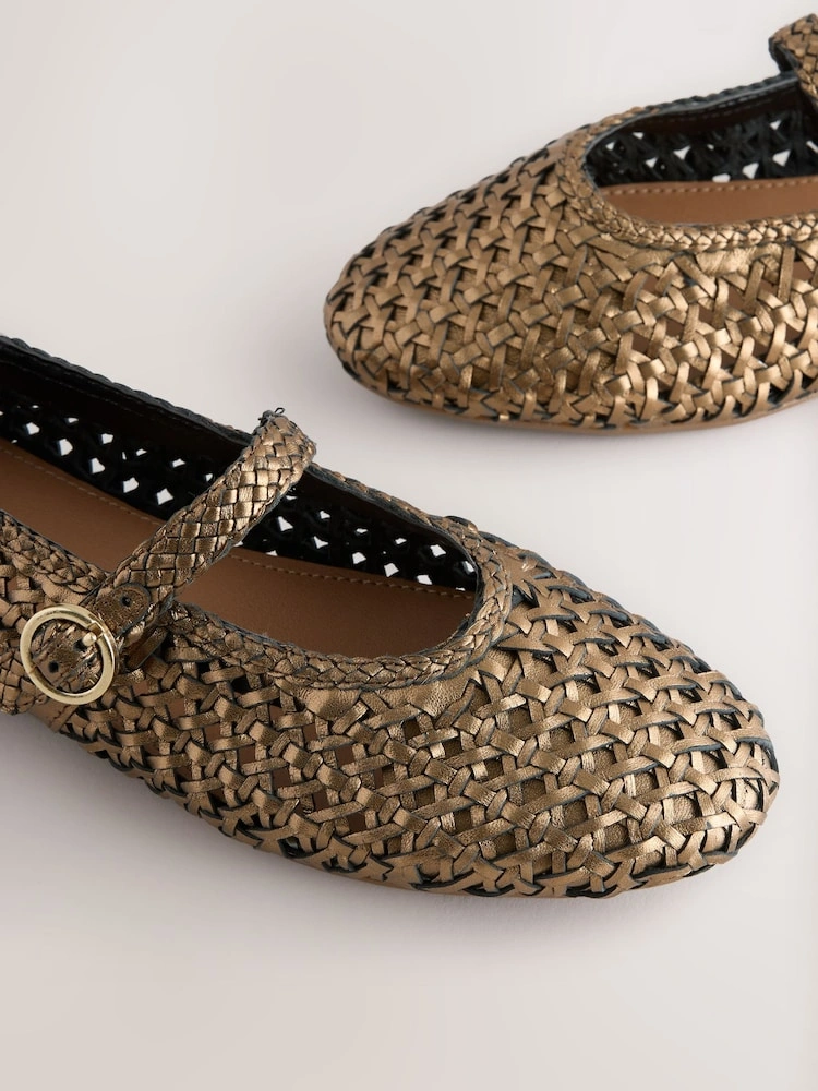 Bronze Woven Leather Mary Jane Flats image 4