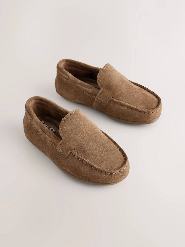 Tan Suede Slip-On Loafer Shoes (Wide Fit)