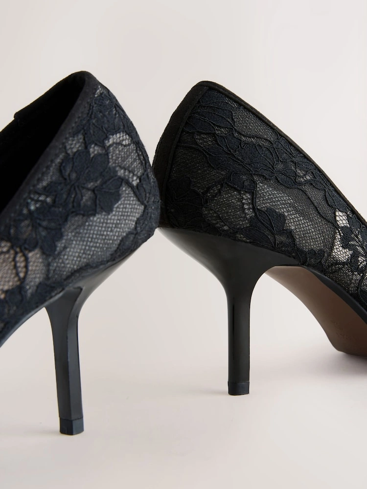 Black Lace Bow Court Heels image 6