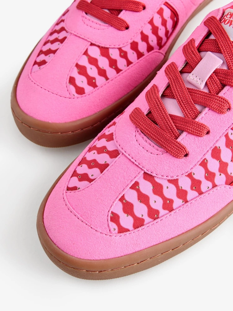 Pink Chequerboard Slim Lace-Up Trainers image 3