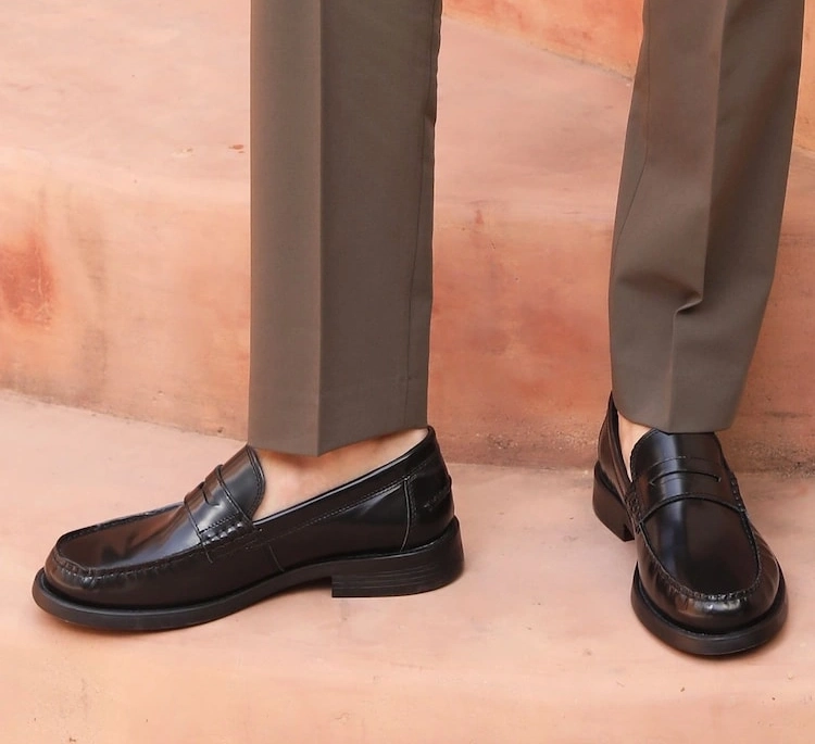 Black Leather Slip-On Penny Loafers