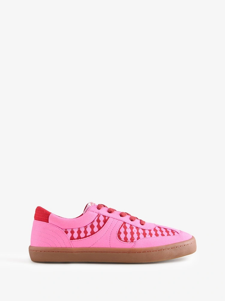 Pink Chequerboard Slim Lace-Up Trainers image 2