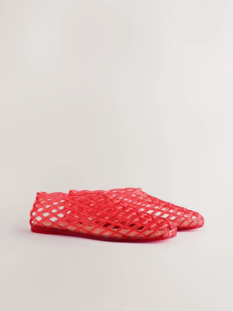 Red High-Cut Jelly Ballet Flats