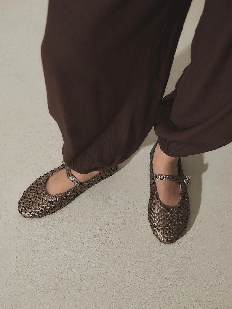 Bronze Woven Leather Mary Jane Flats image 6