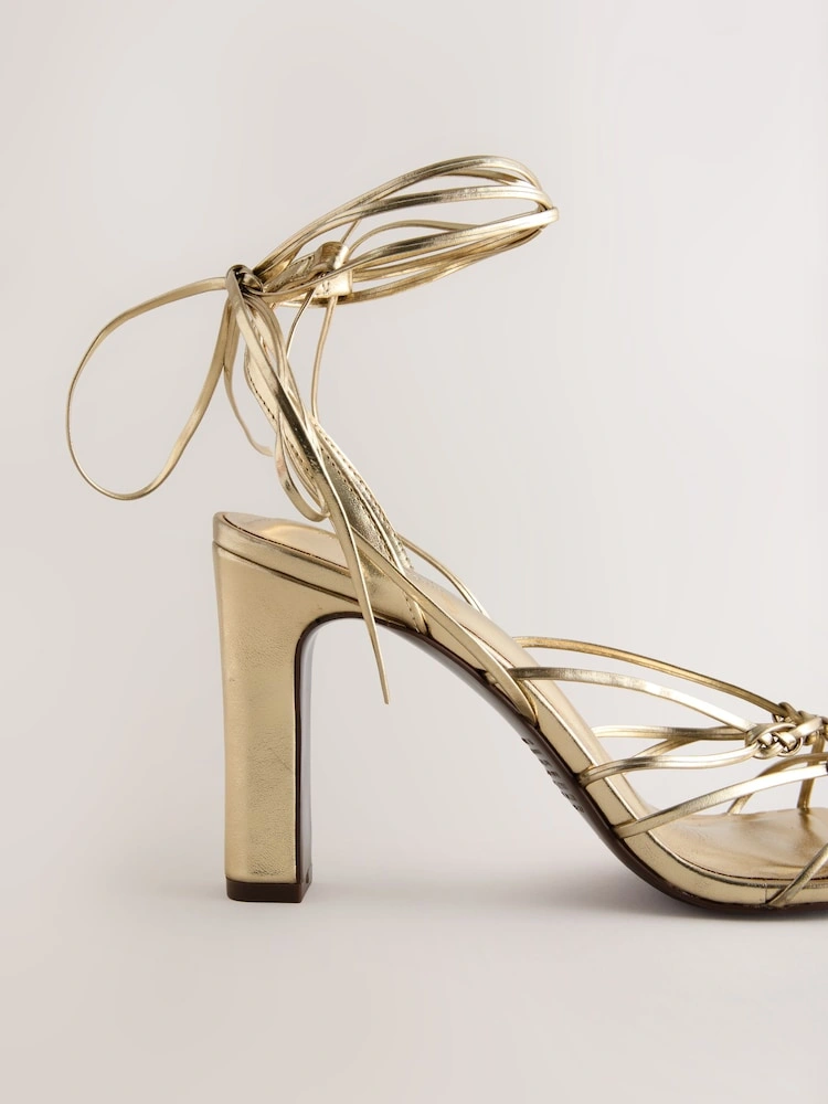 Gold Strappy High Heel Sandals image 5