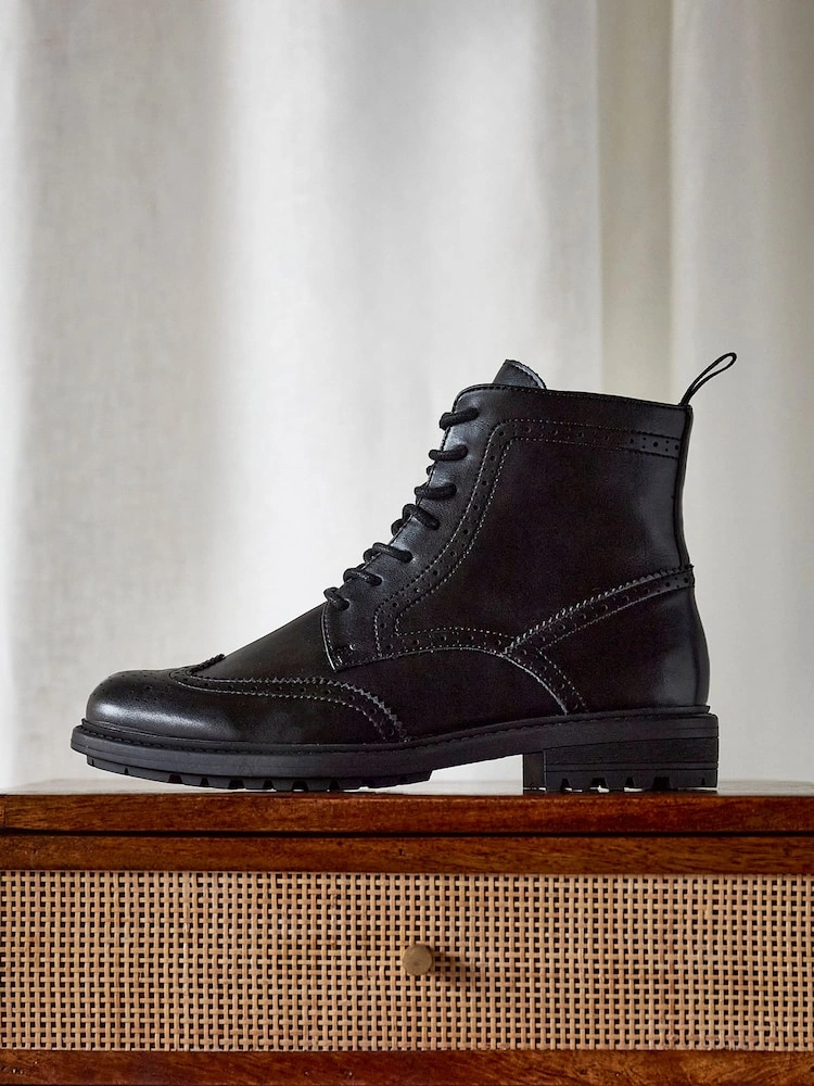 Black Brogue Wingtip Lace-Up Boots image 4