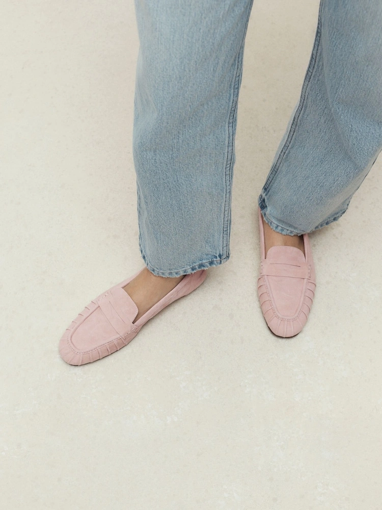 Blush Pink Ruched Suede Comfort Loafers image 7