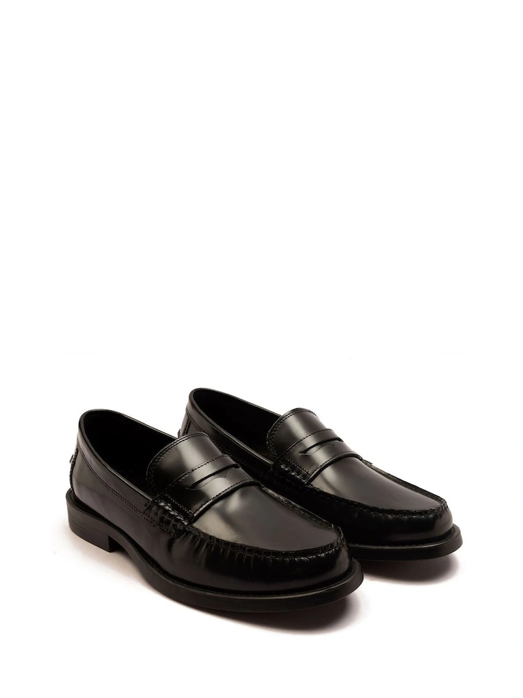 Black Leather Slip-On Penny Loafers image 3