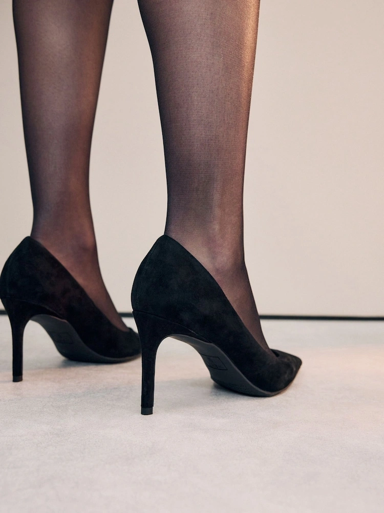 Black Suede Pointed Toe Court Shoes – Extra Wide Fit image 2