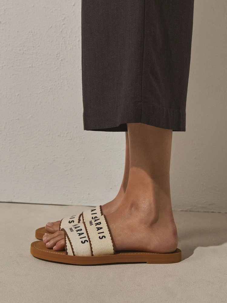 Natural Textile Strappy Flat Sandals image 3