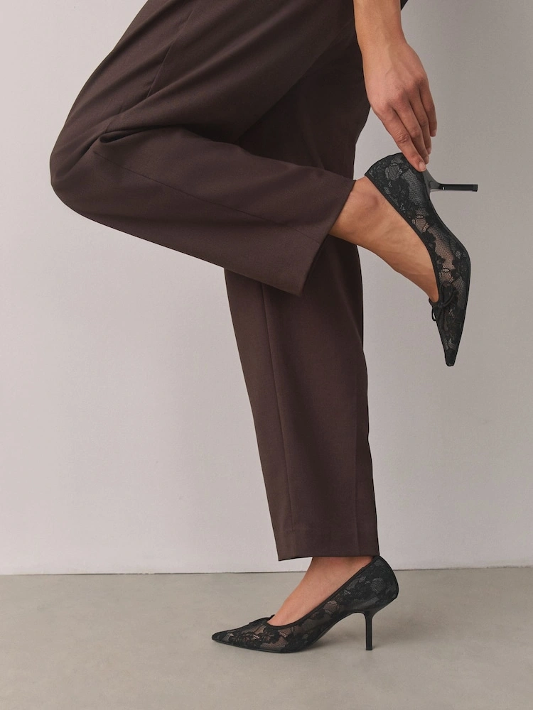 Black Lace Bow Court Heels image 3