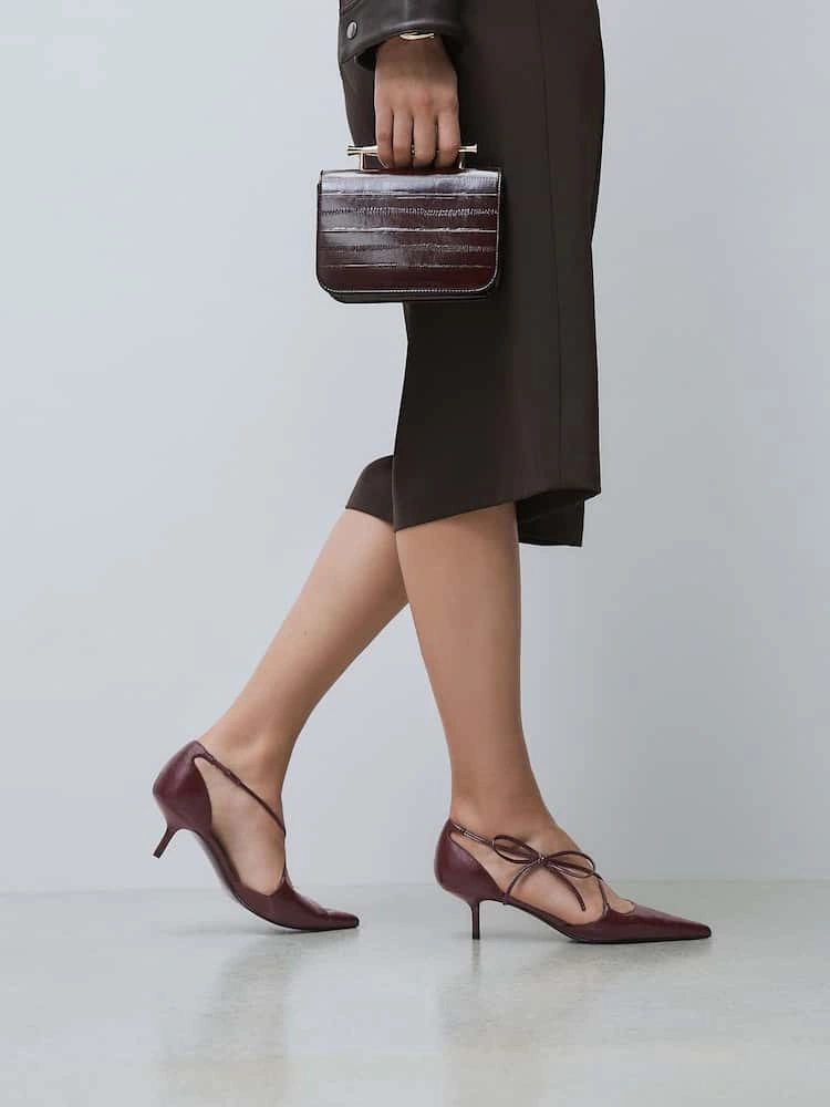 Burgundy Pointed Toe Bow Two-Part Heels image 6