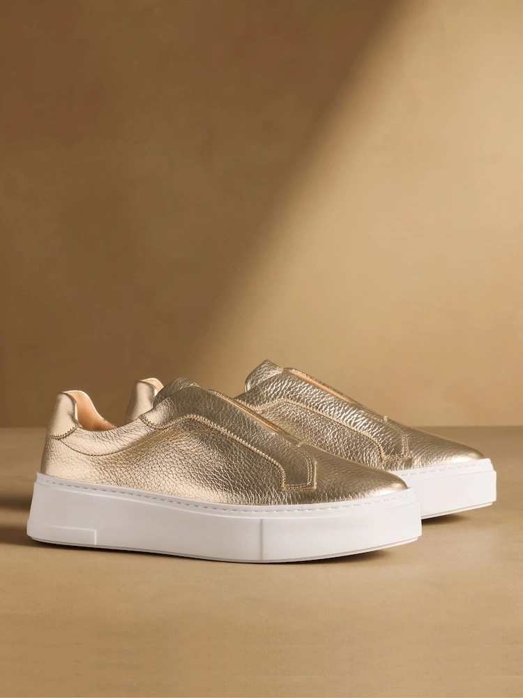 Gold Laceless Flatform Slip-On Trainers