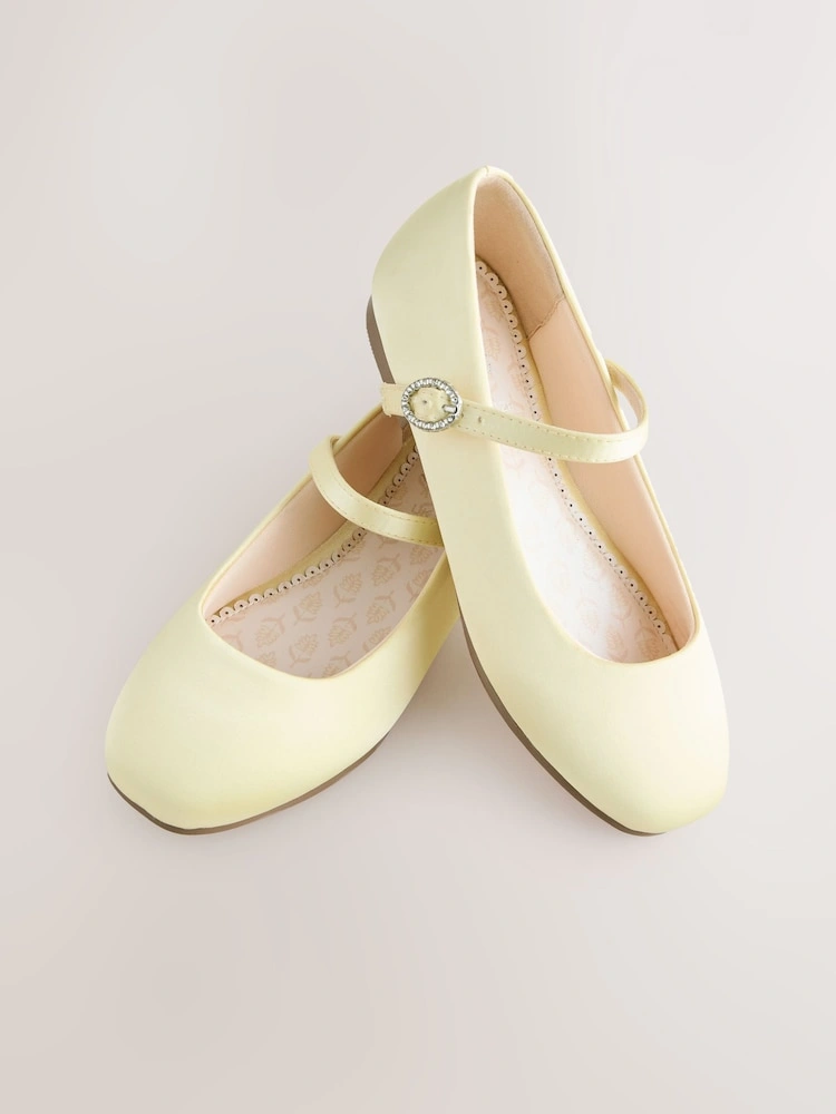 Lemon Yellow Satin Mary Jane Occasion Shoes image 4