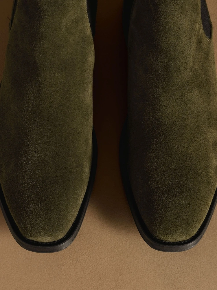 Olive Green Suede Chelsea Boots image 5