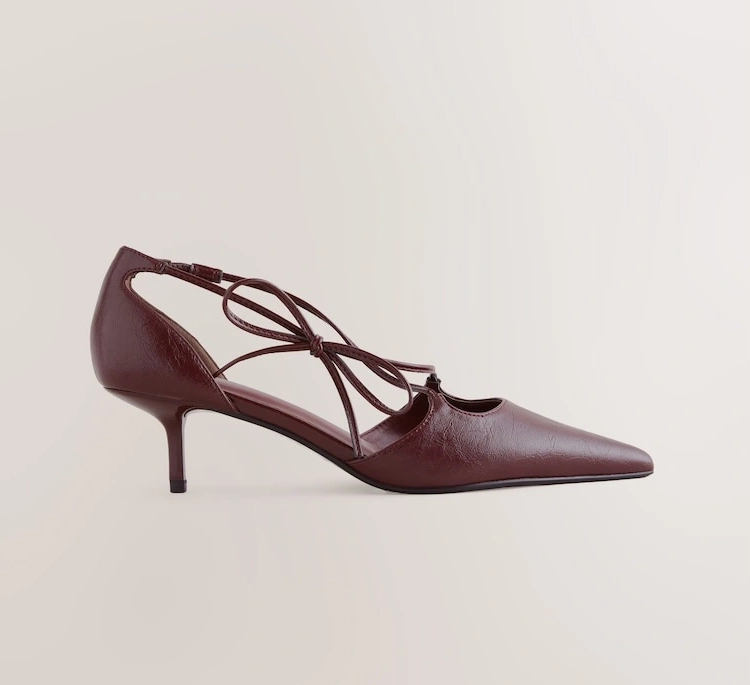 Burgundy Pointed Toe Bow Two-Part Heels