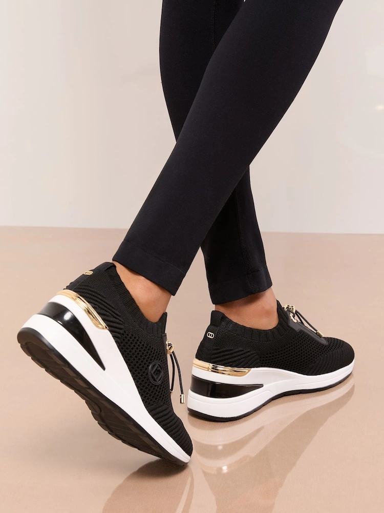 Black Knit Mid Wedge Runner Trainers image 2