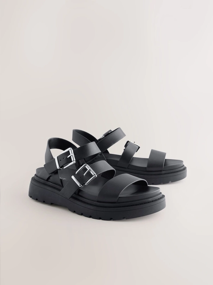Black Chunky Buckle Strap Sandals