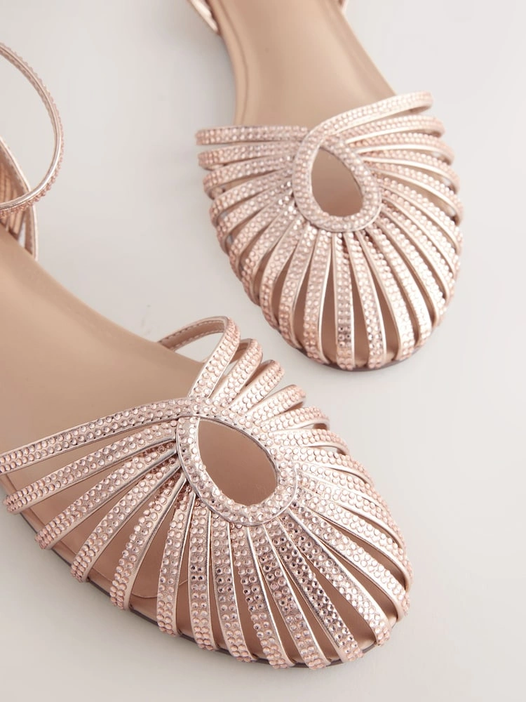 Rose Gold Diamante Cage Two-Part Flats image 3
