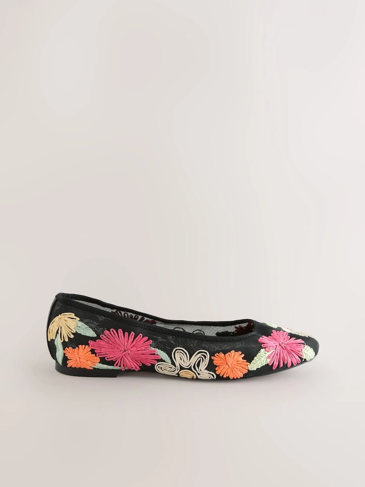 Multi Floral Mesh Embroidered Ballet Flats image 5