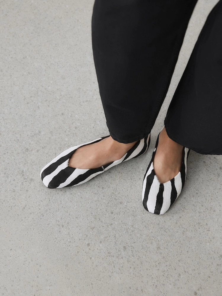 Zebra Print Leather Square Toe Ballet Flats image 5