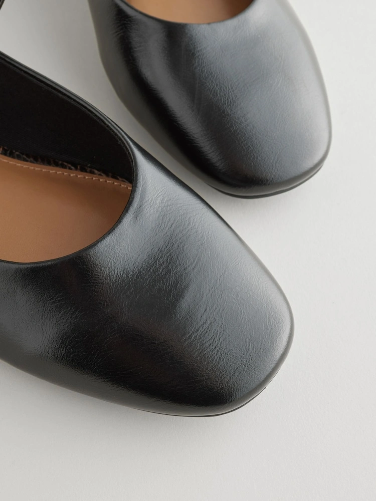 Black Faux Leather Round Toe Mary Jane Shoes image 6