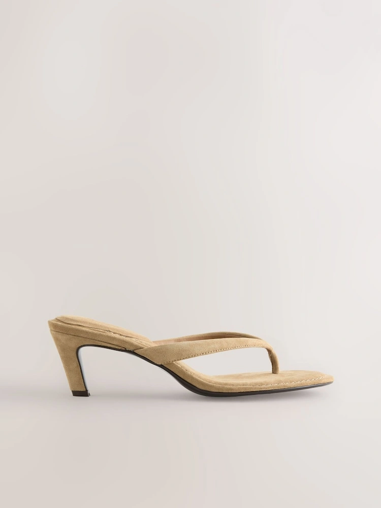 Camel Suede Toe-Post Mid Heel Sandals image 3
